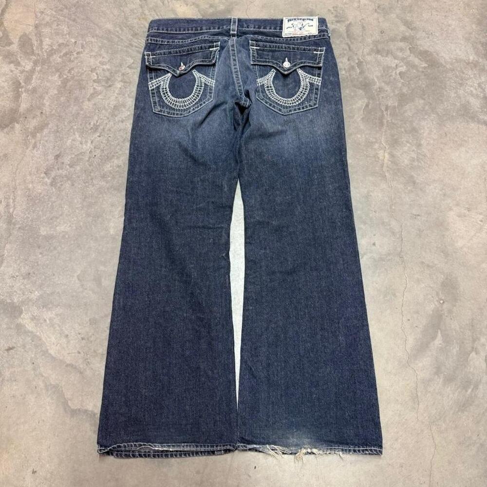 Vintage Y2K 2000s True Religion dark wash faded bootcut baggy jeans 38''